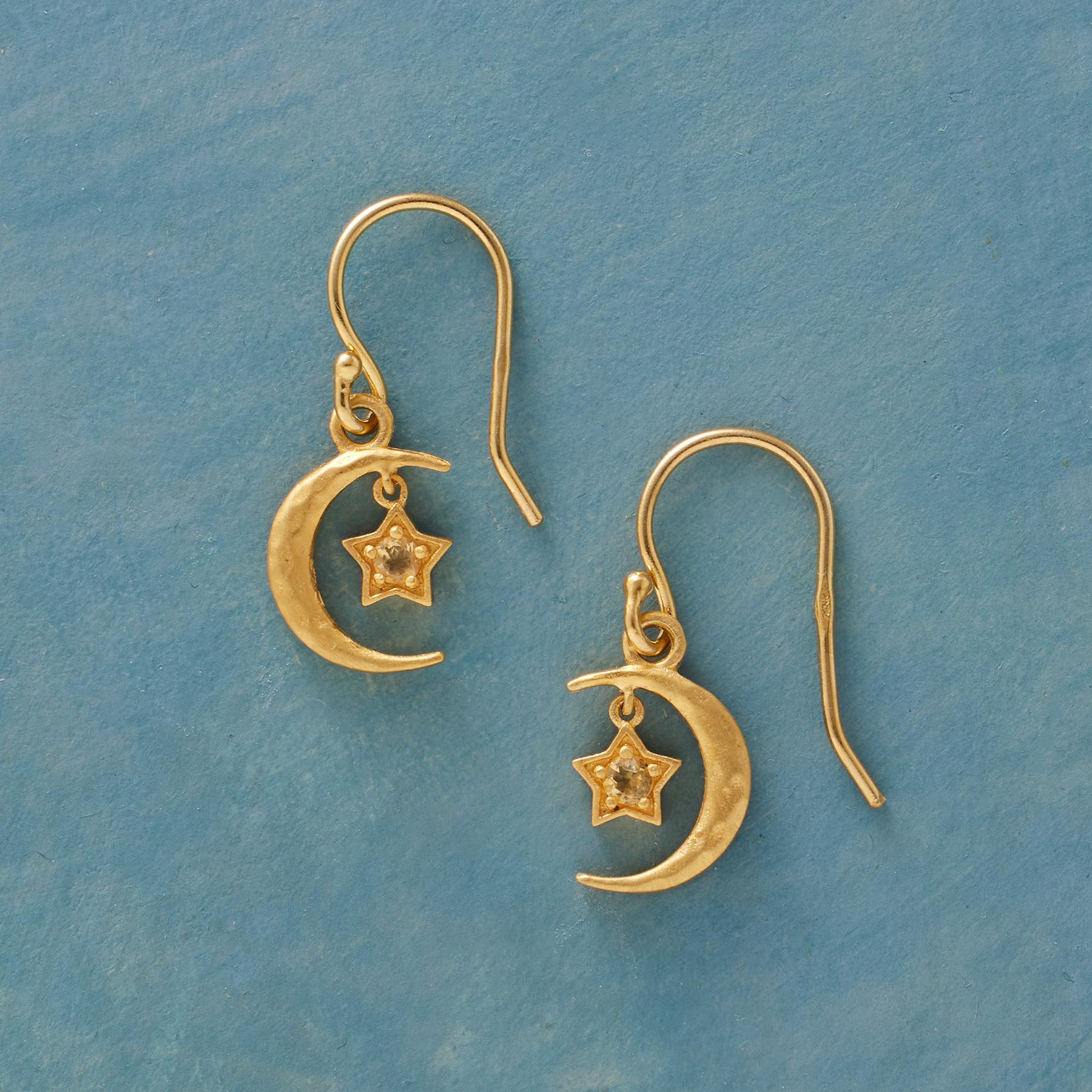 Premium Gold Plate Moon's Embrace Birthstone Earrings