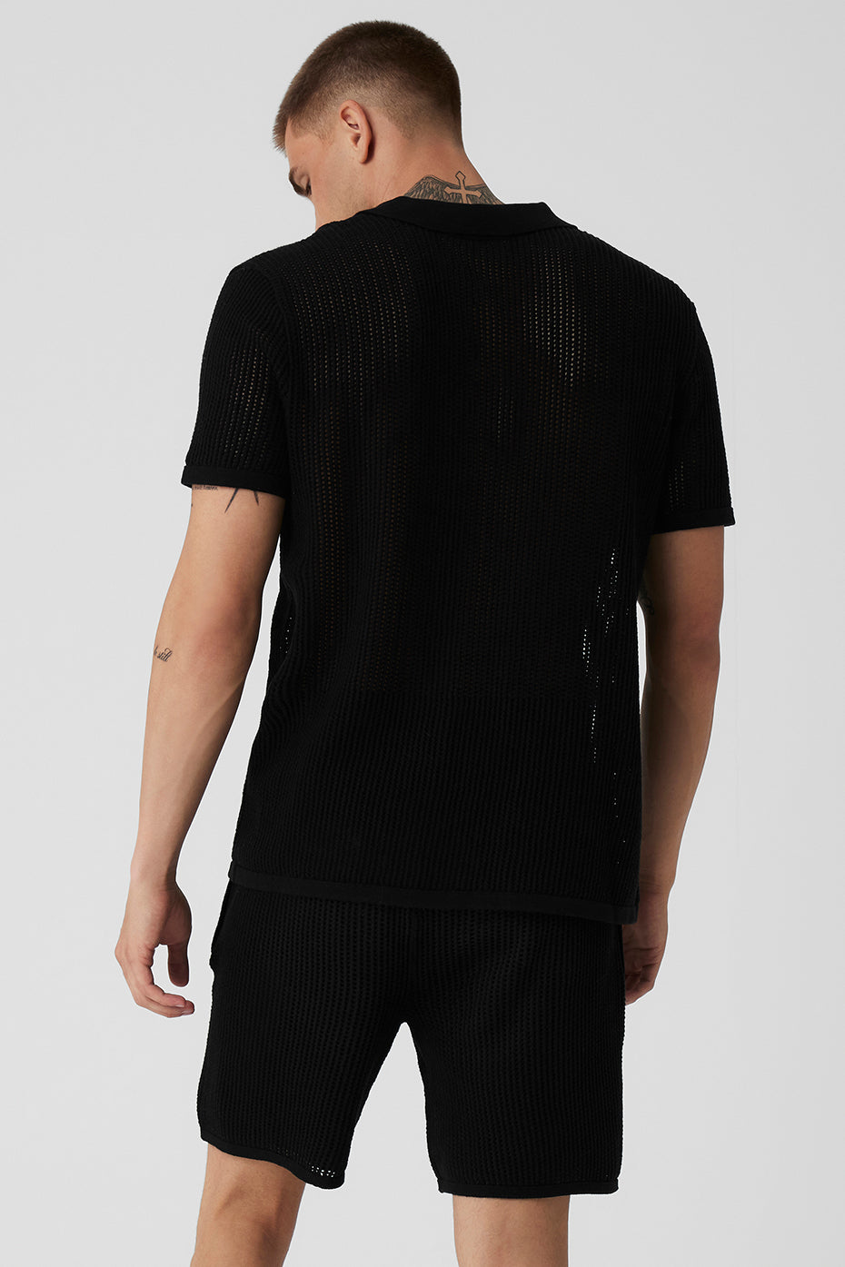 Premium Open-Knit Polo - Black