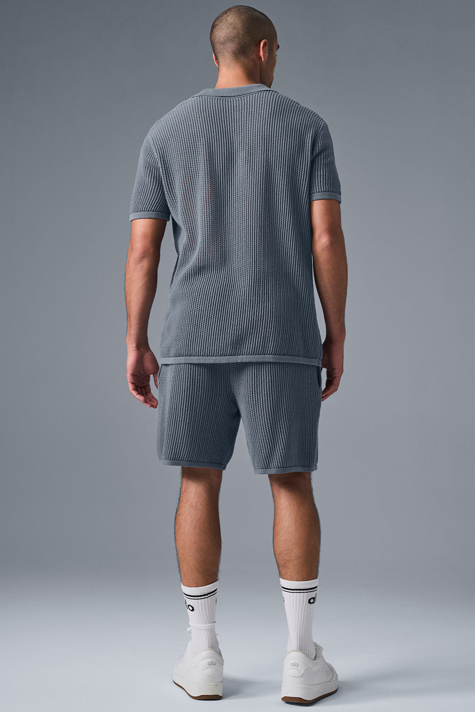 Premium Open-Knit Polo - Steel Grey