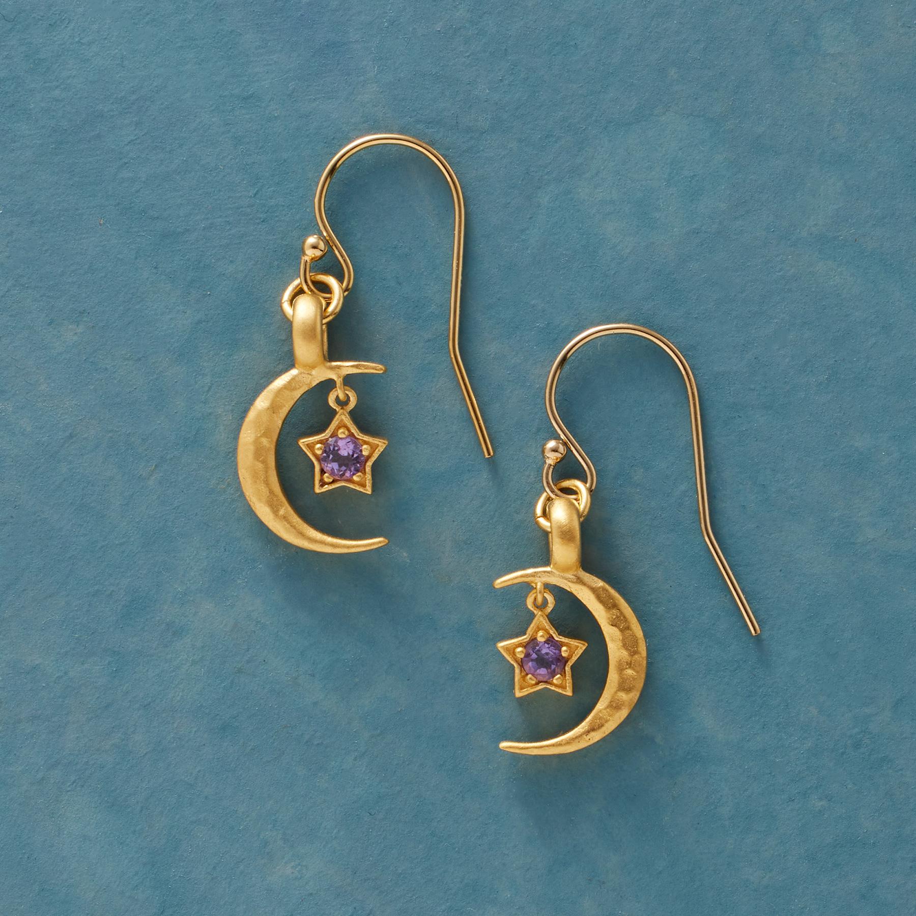 Premium Gold Plate Moon's Embrace Birthstone Earrings