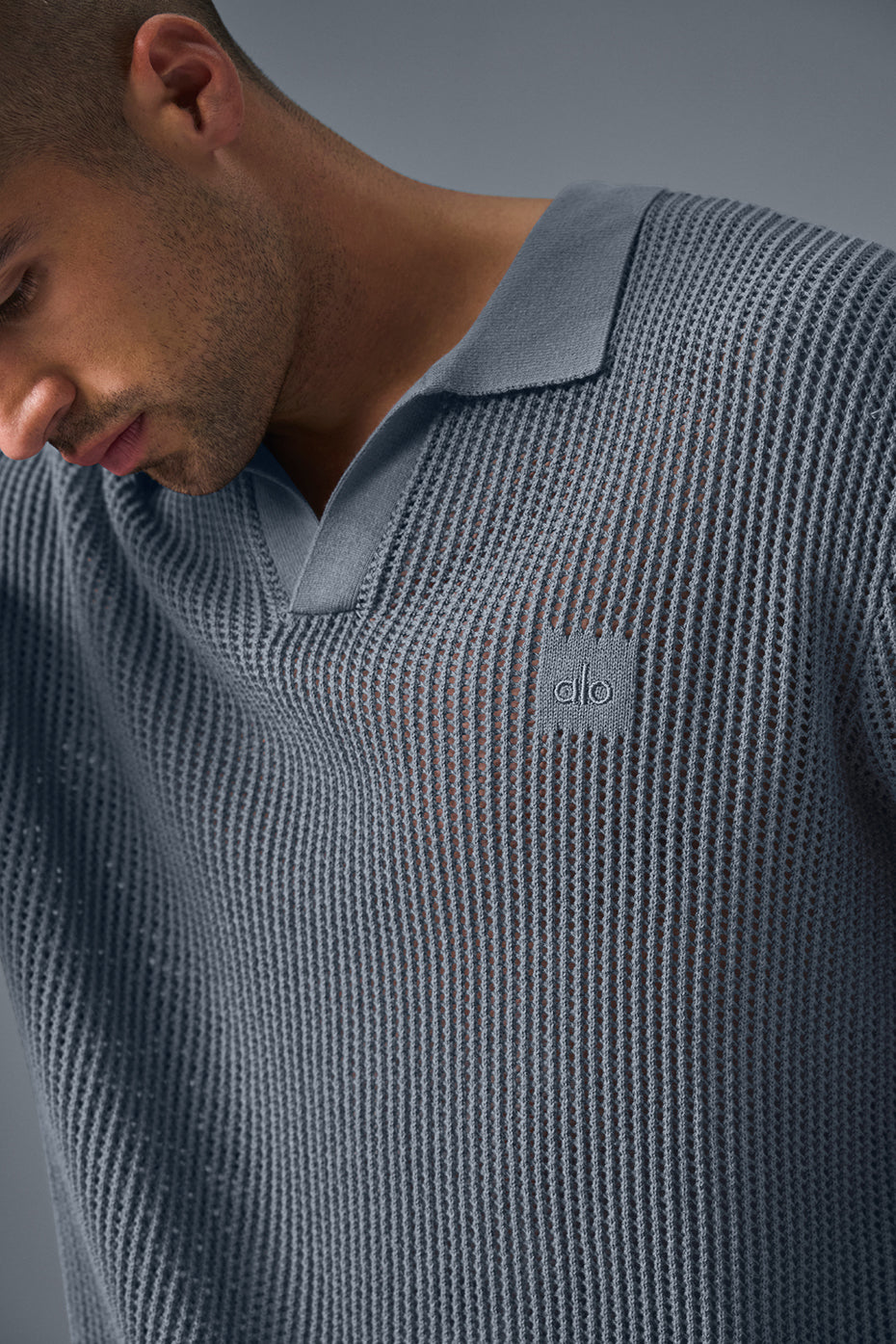 Premium Open-Knit Polo - Steel Grey