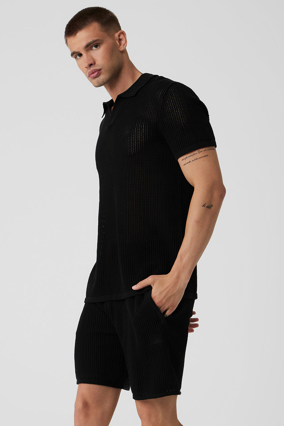 Premium Open-Knit Polo - Black