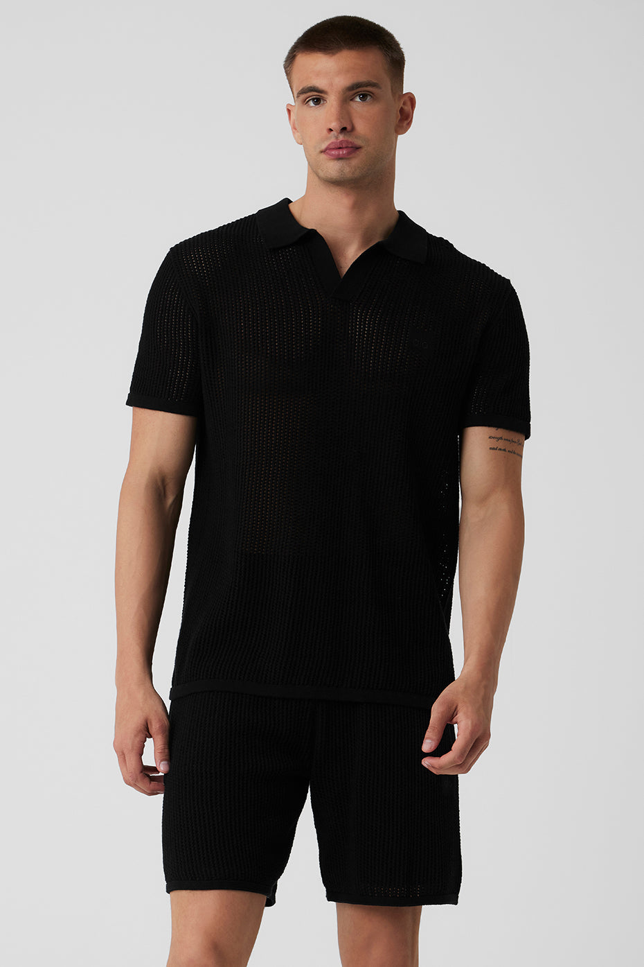 Premium Open-Knit Polo - Black
