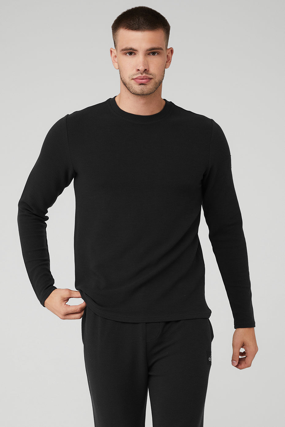 Premium Micro Waffle Fast Break Long Sleeve Tee - Black