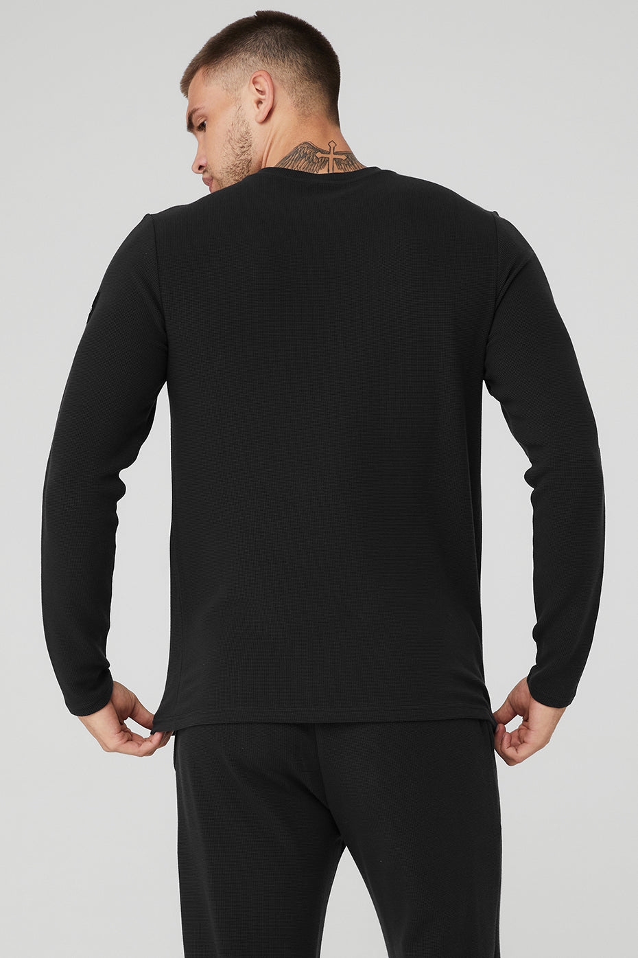 Premium Micro Waffle Fast Break Long Sleeve Tee - Black