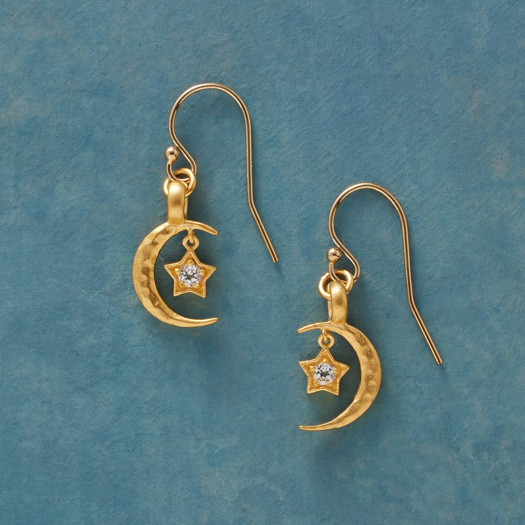Premium Gold Plate Moon's Embrace Birthstone Earrings
