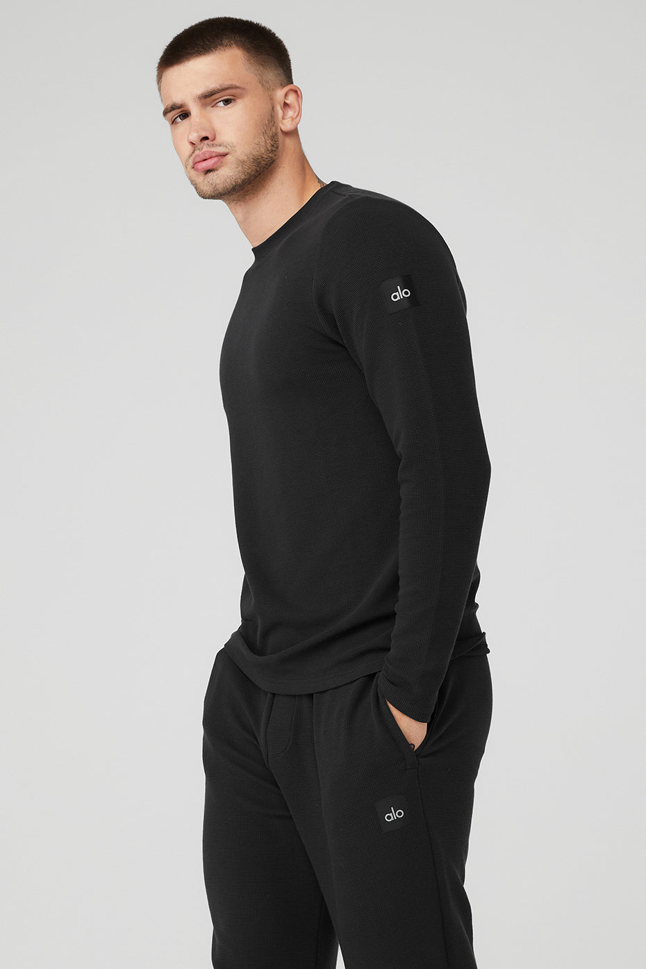 Premium Micro Waffle Fast Break Long Sleeve Tee - Black