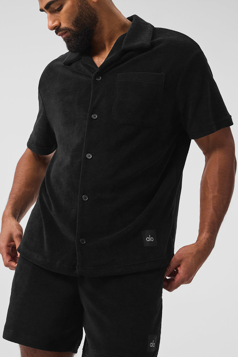 Premium Coastal Terry Button Up - Black