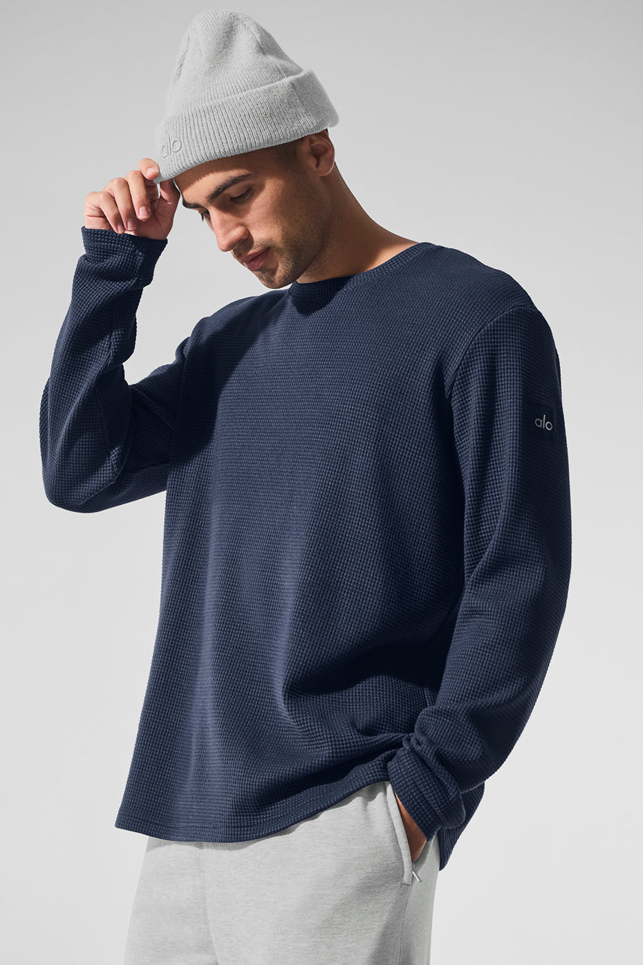 Premium Navy Elevate Waffle Long Sleeve Crew