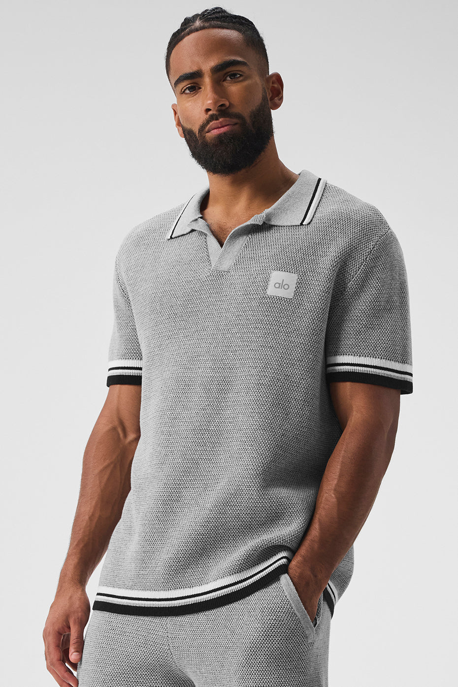 Premium Sports Club Sweater Knit Polo - Athletic Heather Grey