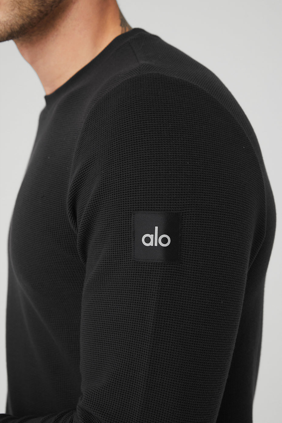 Premium Micro Waffle Fast Break Long Sleeve Tee - Black