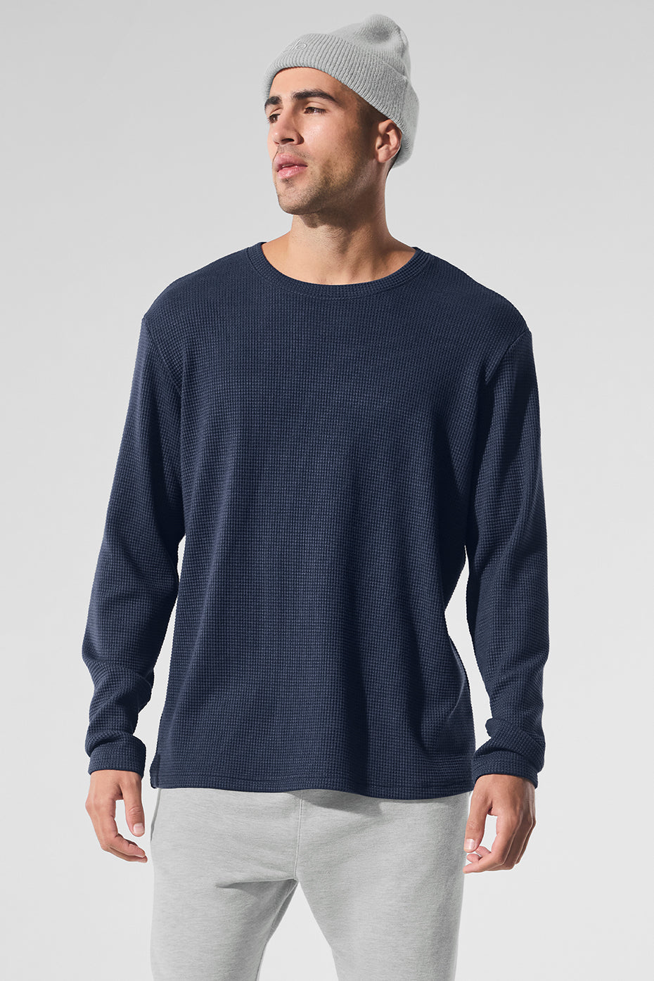 Premium Navy Elevate Waffle Long Sleeve Crew