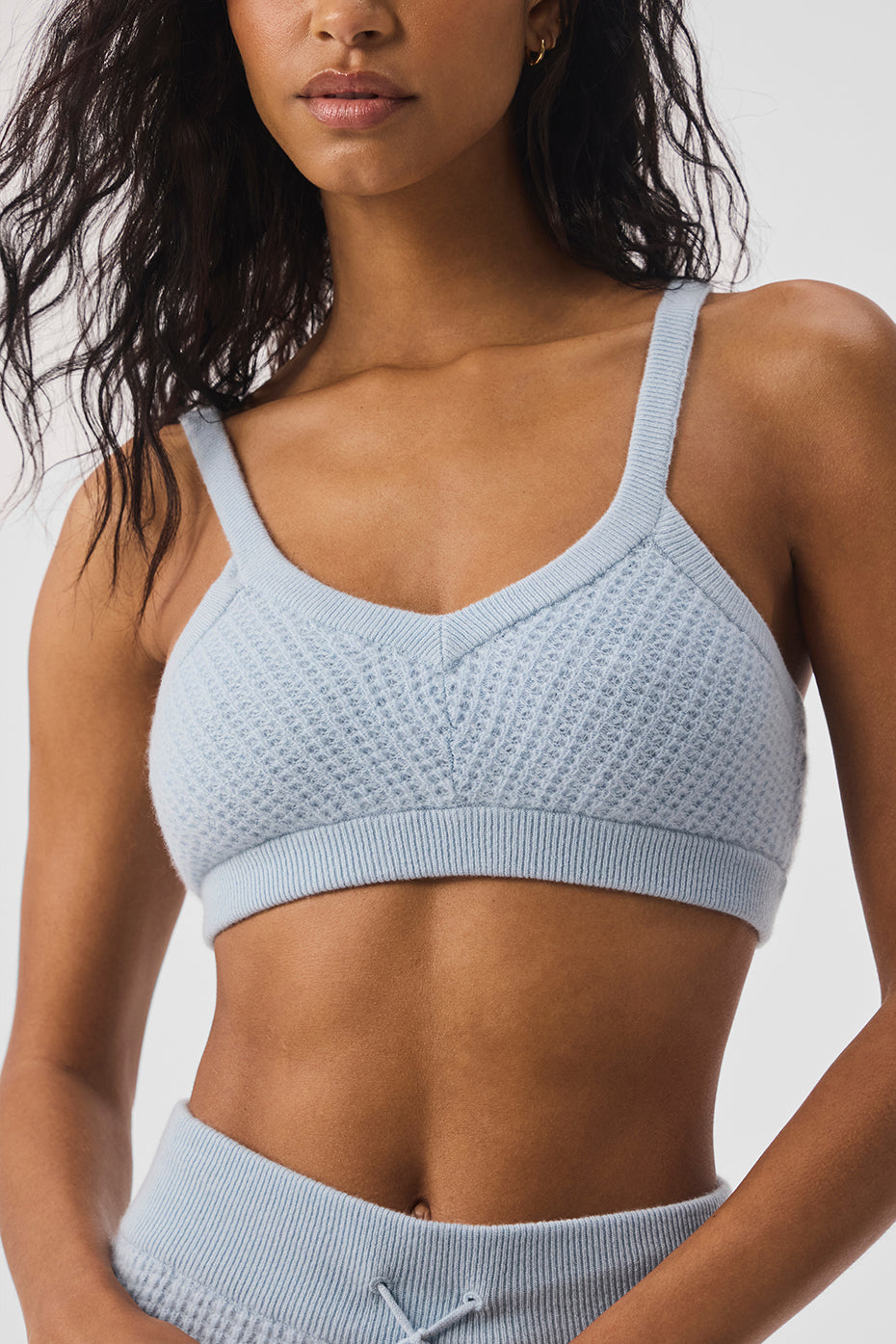 Ultimate Cashmere Plush Waffle V-Neck Bra - Crystal Blue