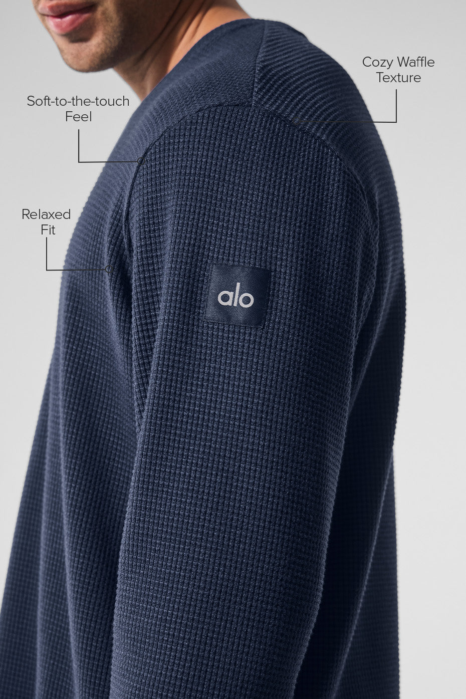 Premium Navy Elevate Waffle Long Sleeve Crew
